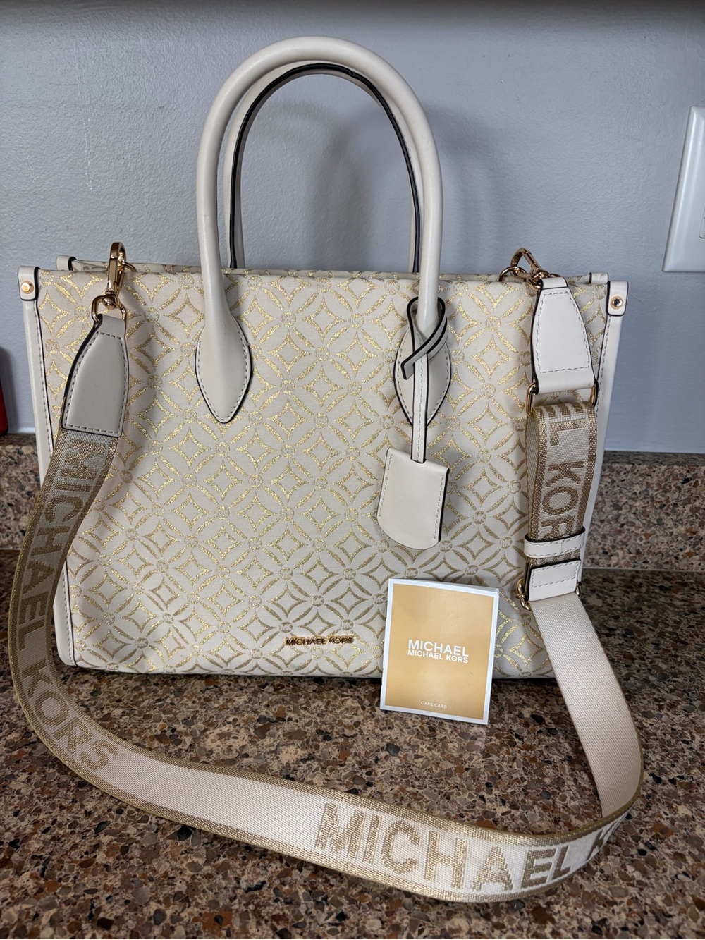 Michael Kors Cream and Gold Satchel with Logo Strap
